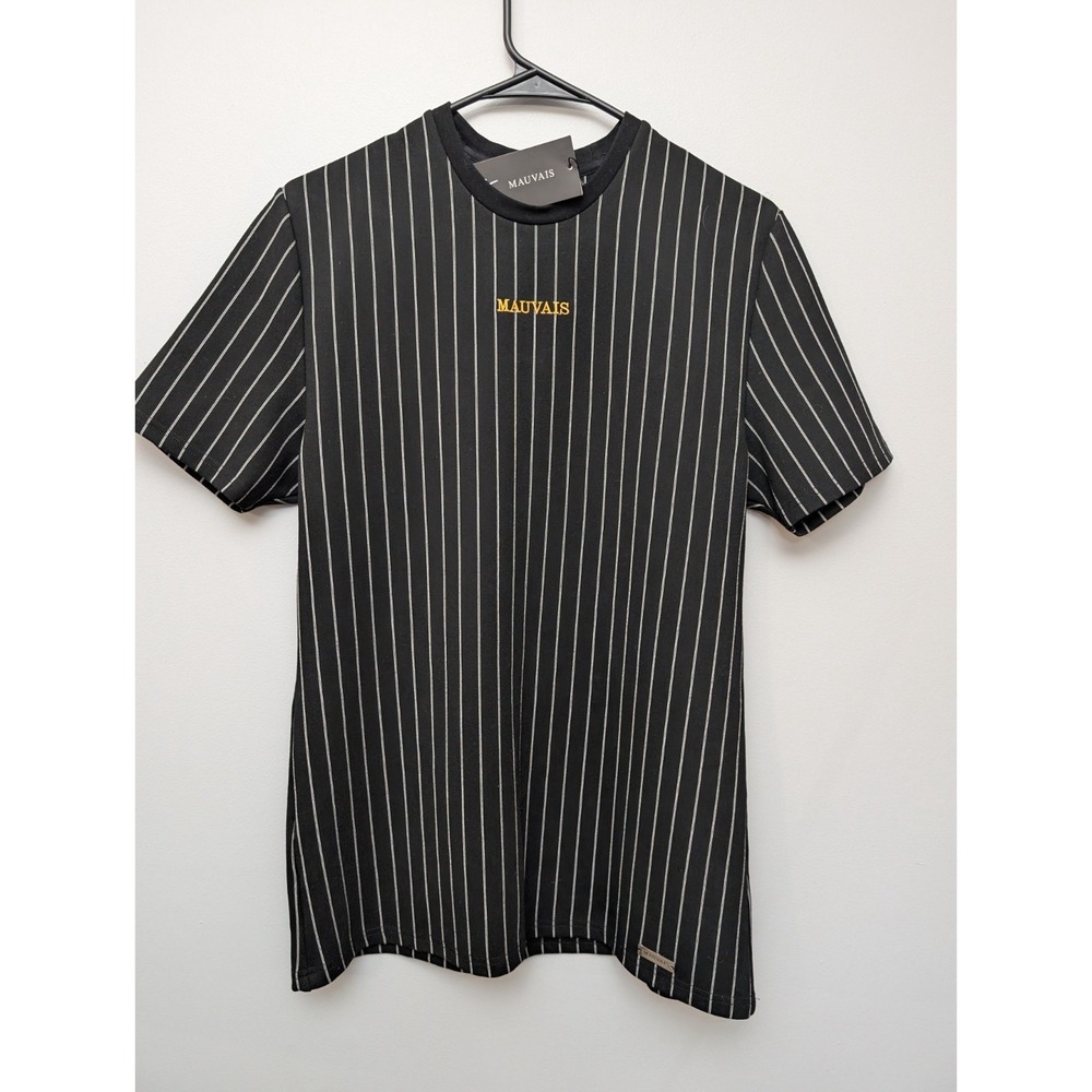 E1 NWT New Mens Mauvais Black‎ Pin Striped T Shirt Size S